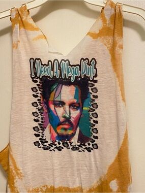 Johnny Depp Graphic Womens Tank Top L Large 40” I Need A Mega Pint Orange READ